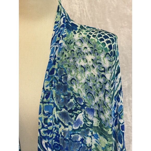 Chico's Travelers Blue Green Open Front Flowy Cardigan Stretch Women's Size 2 - Picture 3 of 9